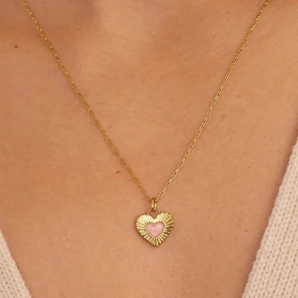 GORJANA 18K Gold Plated Rose Quartz Heart Pendant Gold Chain Necklace - Picture 2 of 3